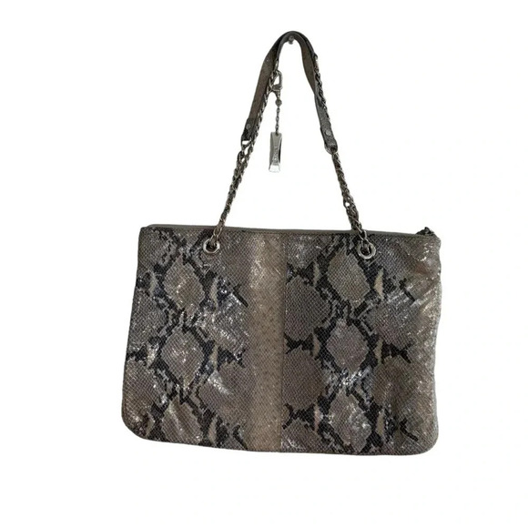 DKNY Python Golden Leather Shoulder Purse Bag Crossbody Snakeskin Chain NEW - Picture 4 of 11